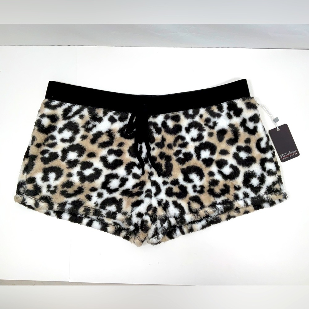 NWT Women P.J. Salvage Fluffy‎ Faux Fur Fleece Leopard Pajama Sleeping Shorts XL